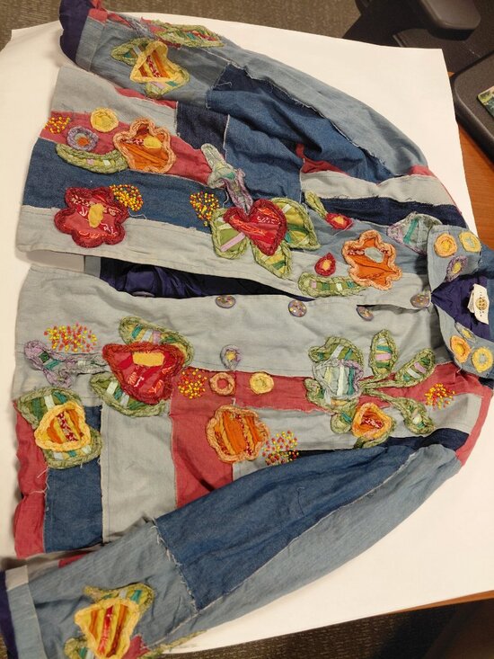 Sandy Starkman Patchwork Denim Jacket Vintage Sz L Wearable Art - Picture 4 of 7